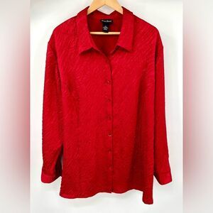 Maggie Barnes women’s red textured print button up long sleeve shirt size 2X